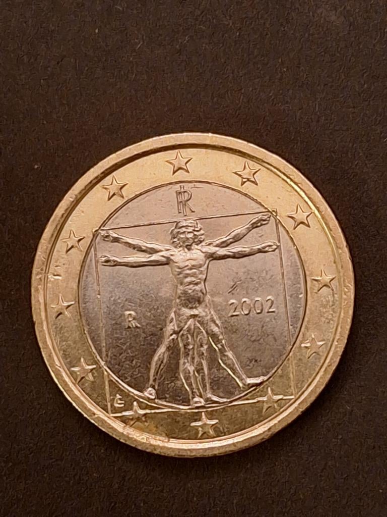 Zeldzame 1 Euro munt Italië 2002 - Vitruviusman, Postzegels en Munten, Munten | Europa | Euromunten, Ophalen of Verzenden, Italië