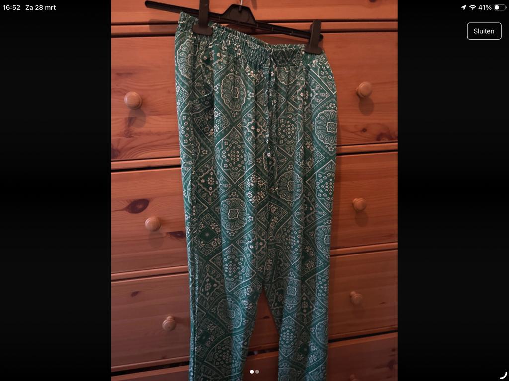 Groene broek met patroon, maat M, Maat 38/40 (M), Verzenden, Zo goed als nieuw, Lang