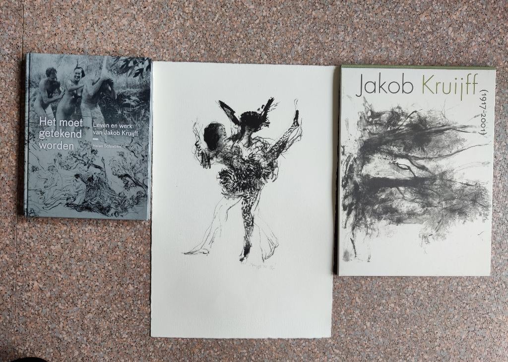 Originele Litho Jaap Kruijff + 2 bijbehorende boeken, Ophalen of Verzenden