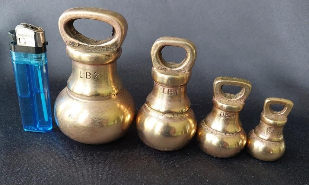 Exclusieve set antieke messing knopgewichten – LB2 t/m 0.1, Antiek en Kunst, Ophalen of Verzenden