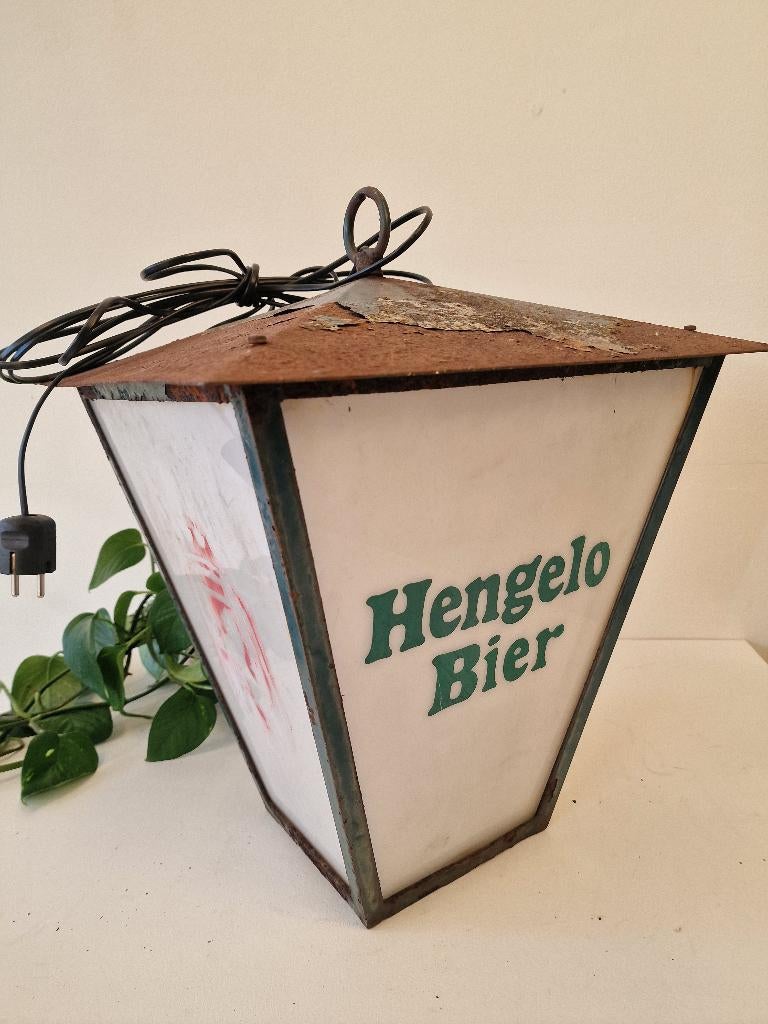 Zeldzame Vintage Hengelo Bier Reclamelantaarn, Ophalen, Gebruikt, Reclamebord, Plaat of Schild, Overige merken