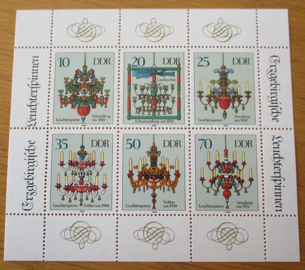 DDR, blokje Hangkandelaars, uit het Ertsgebergte, 1989, Verzenden, DDR, Postfris