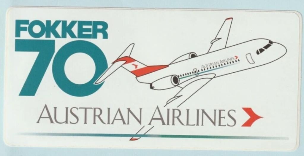 Austrian Airlines Fokker 70 sticker - 17cm x 8cm, Verzamelen, Ophalen of Verzenden, Nieuw, Overige typen
