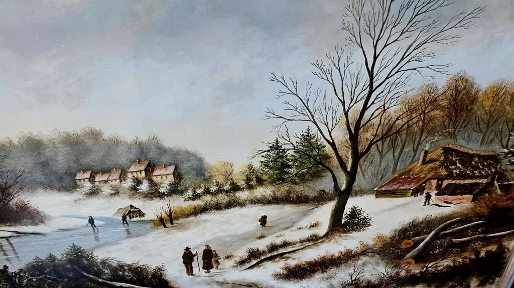 Zaanstreek olieverf op paneel65x55cm ijspret schaatsend, Ophalen