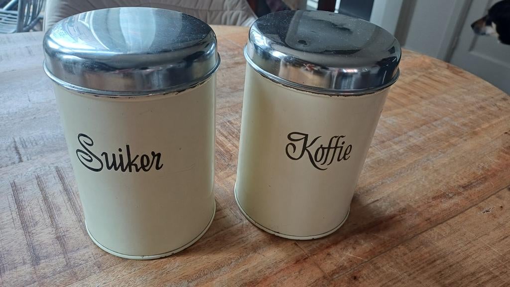 Vintage Brabantia blikken voor koffie, suiker en thee, Ophalen of Verzenden, Gebruikt, Koffie