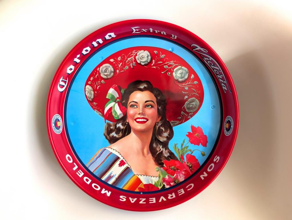 Corona bier, metalen dienblad, Ophalen of Verzenden, Zo goed als nieuw, Rond, Metaal