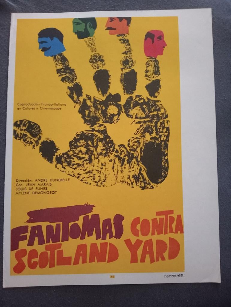 Fantomas Contra Scotland Yard Film Poster 1970, Verzamelen, Ophalen of Verzenden, Gebruikt, A1 t/m A3, Film en Tv