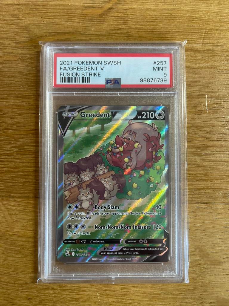 Greedent V PSA 9 - Pokemon kaarten, Hobby en Vrije tijd, Verzamelkaartspellen | Pokémon, Ophalen of Verzenden, Nieuw, Losse kaart
