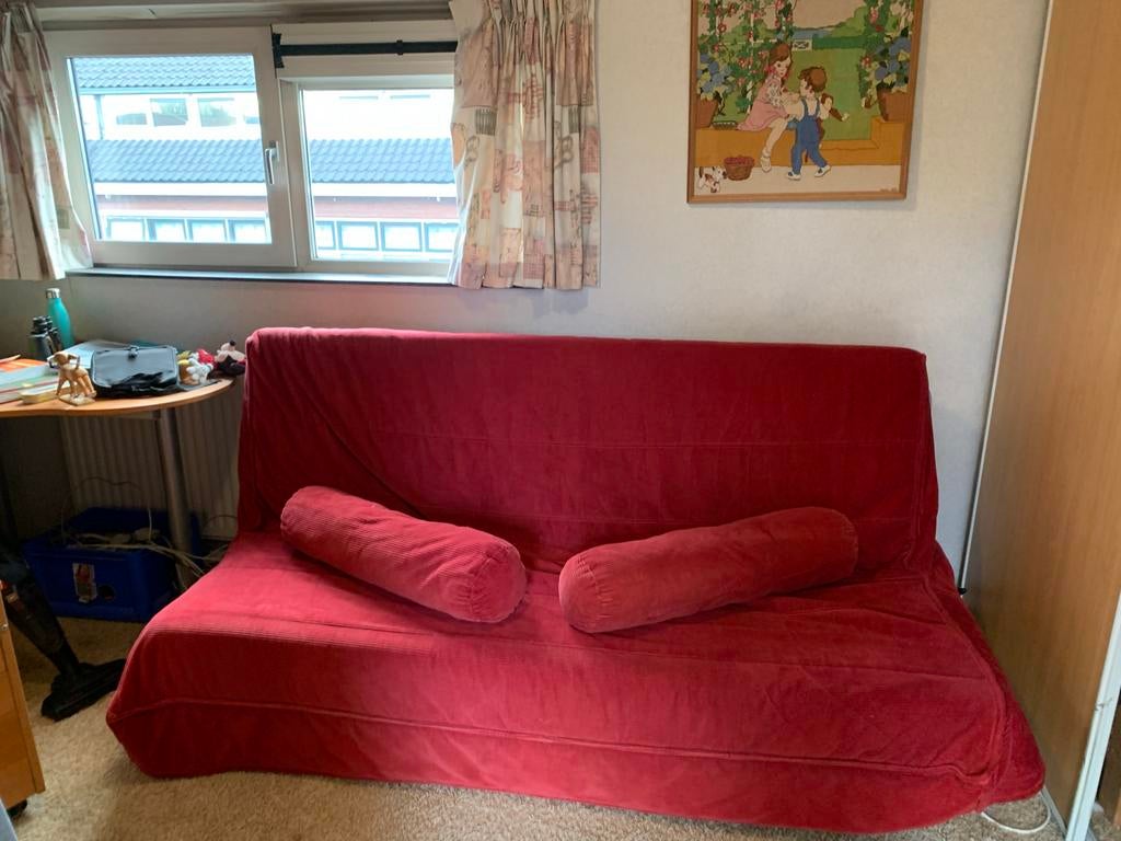 IKEA Beddinge slaapbank/bedbank rood, Huis en Inrichting, Ophalen, Gebruikt, Tweepersoons, 140 cm