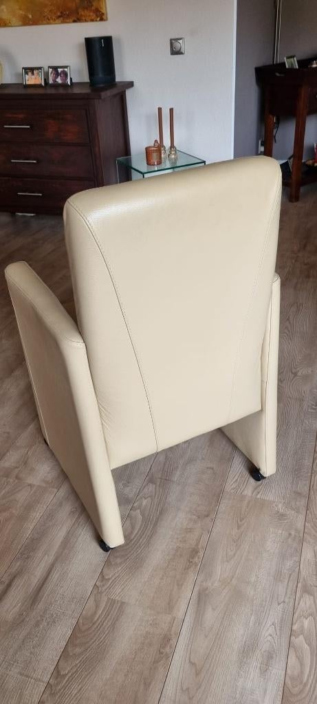 4 beige leren verstelbare eethoekstoelen op wielen, Ophalen, Gebruikt, Overige kleuren, Leer