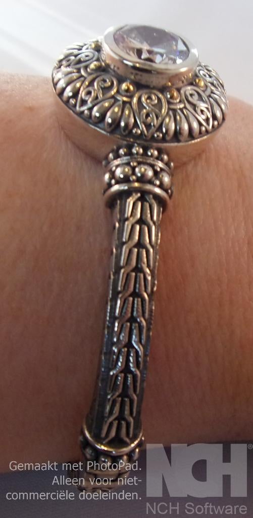 Massief zilveren handgemaakte armband - spang, Verzenden, Nieuw, Met edelsteen, Zilver