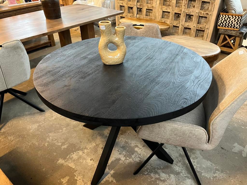 Magazijn leegverkoop nieuwe ronde eettafel zwart mangohout, Overige houtsoorten, Rond, Nieuw, Ophalen of Verzenden