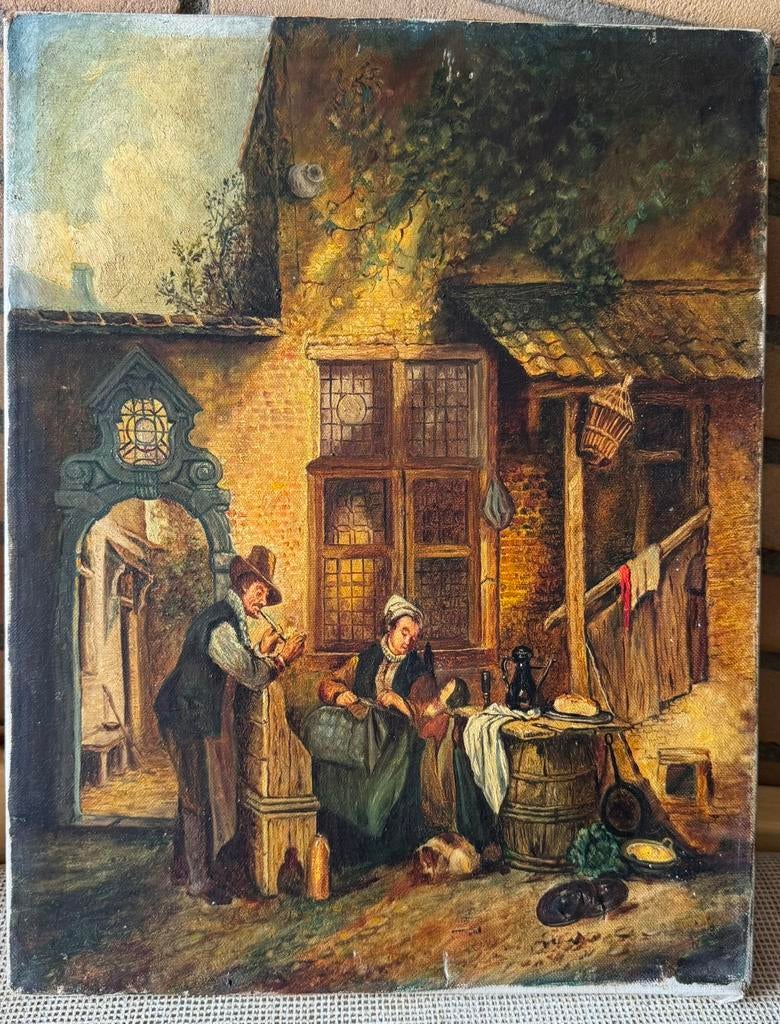 Antiek schilderij man, vrouw, kind - W.H. Aberson, Ophalen of Verzenden