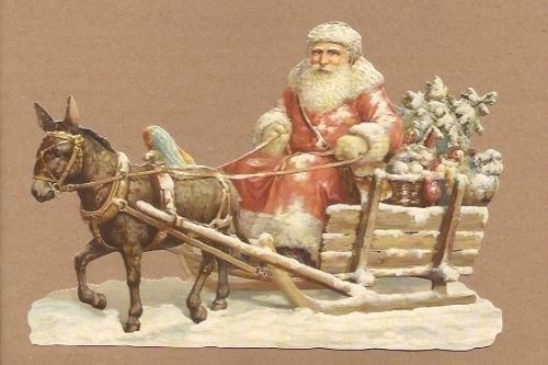 Kerstman op oude slee poezieplaatjes 5129, Ophalen of Verzenden