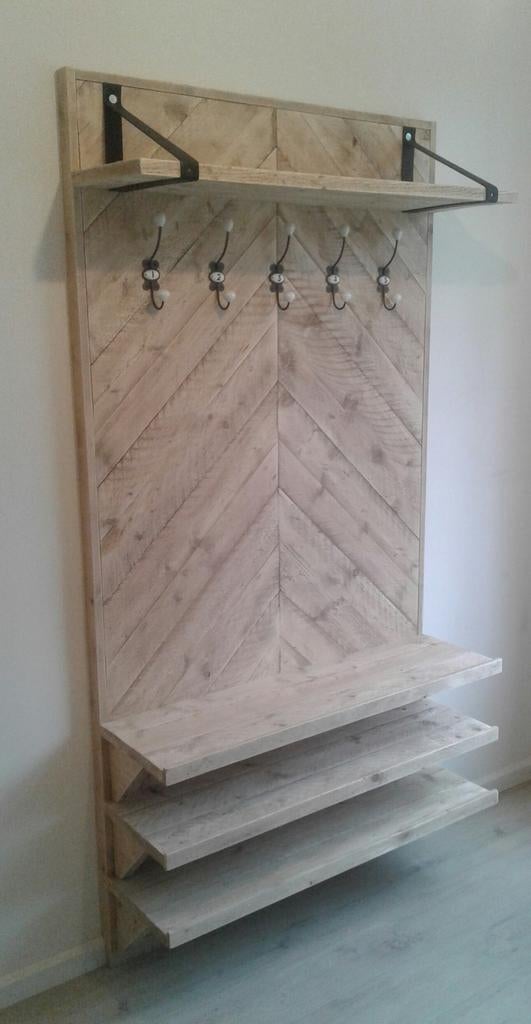 Kapstok van steigerhout robuust op maat gemaakt, Ophalen of Verzenden, Nieuw, Hout, Wandkapstok