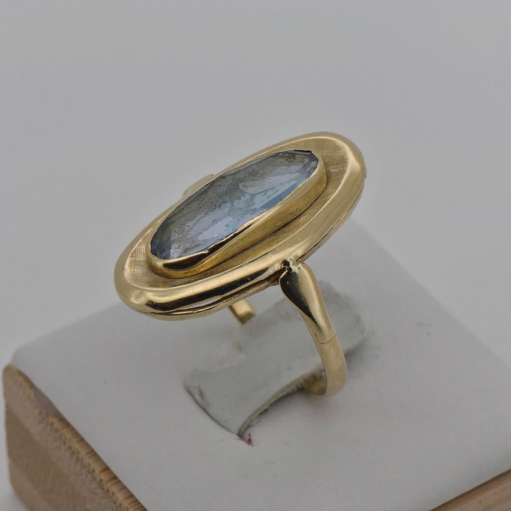 Gouden ring 14k met aquamarijn, maat 19,5 (3,85g), Gebruikt, 19 tot 20, Ophalen of Verzenden, Met edelsteen