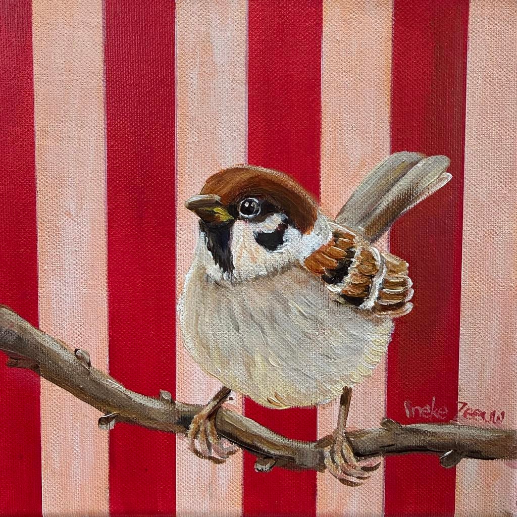 Schilderij musje acrylverf op doek, Ophalen of Verzenden, Nieuw, Schilderij