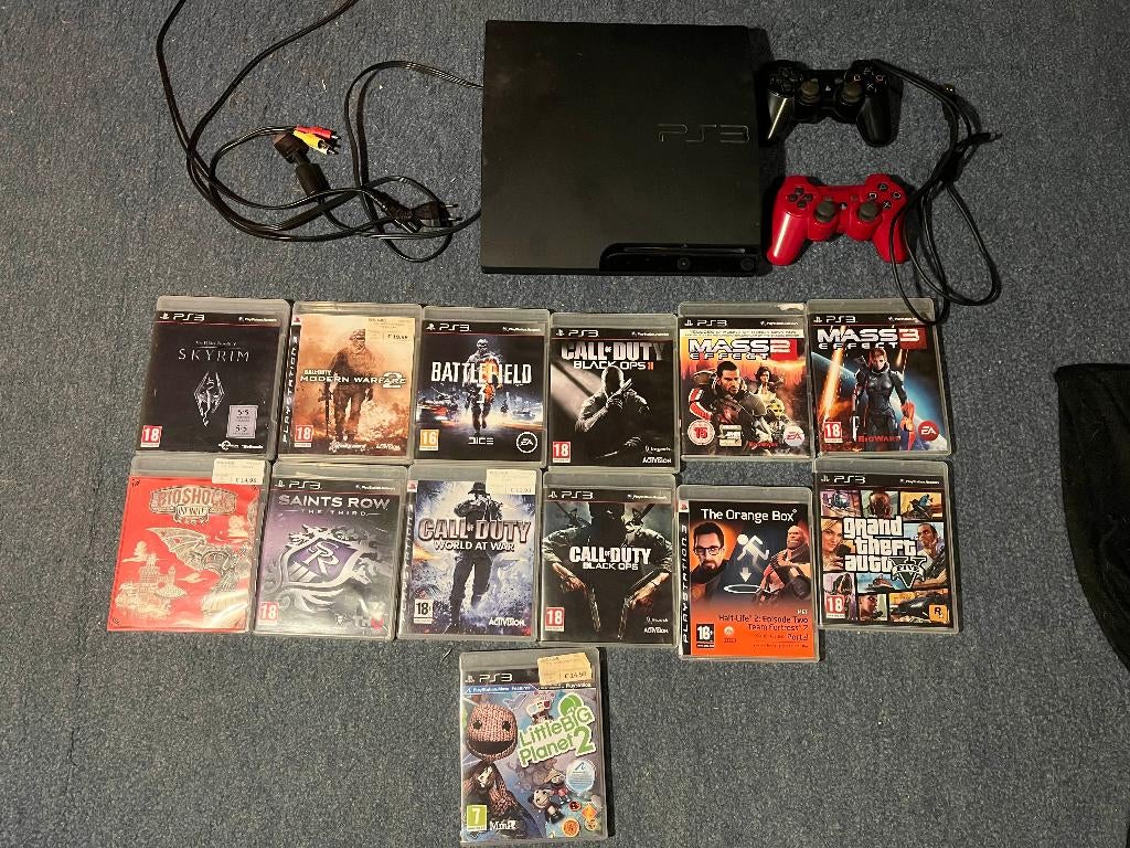 Playstation 3 met controllers en games, Met 2 controllers, 320 GB, Ophalen of Verzenden, Slim