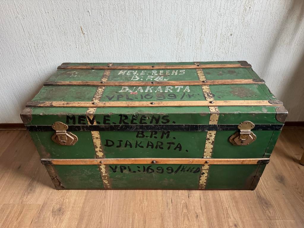 Vintage hutkoffer scheepskist BPM Nederlands Indië, Gebruikt, Minder dan 50 cm, 100 tot 125 cm, Minder dan 50 cm