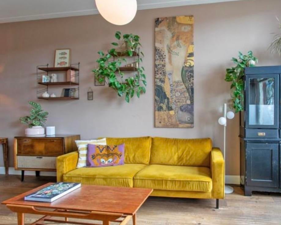 3-zits bankstel in okergeel/mosterdgeel, Ophalen, 250 tot 300 cm, Gebruikt, Driepersoons