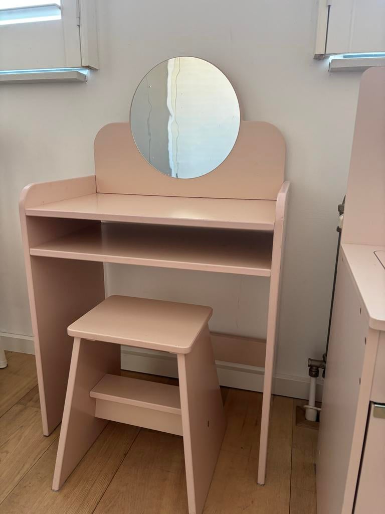 Petit Amelie Kaptafel met Krukje - Roze, Ophalen, Gebruikt, Hout