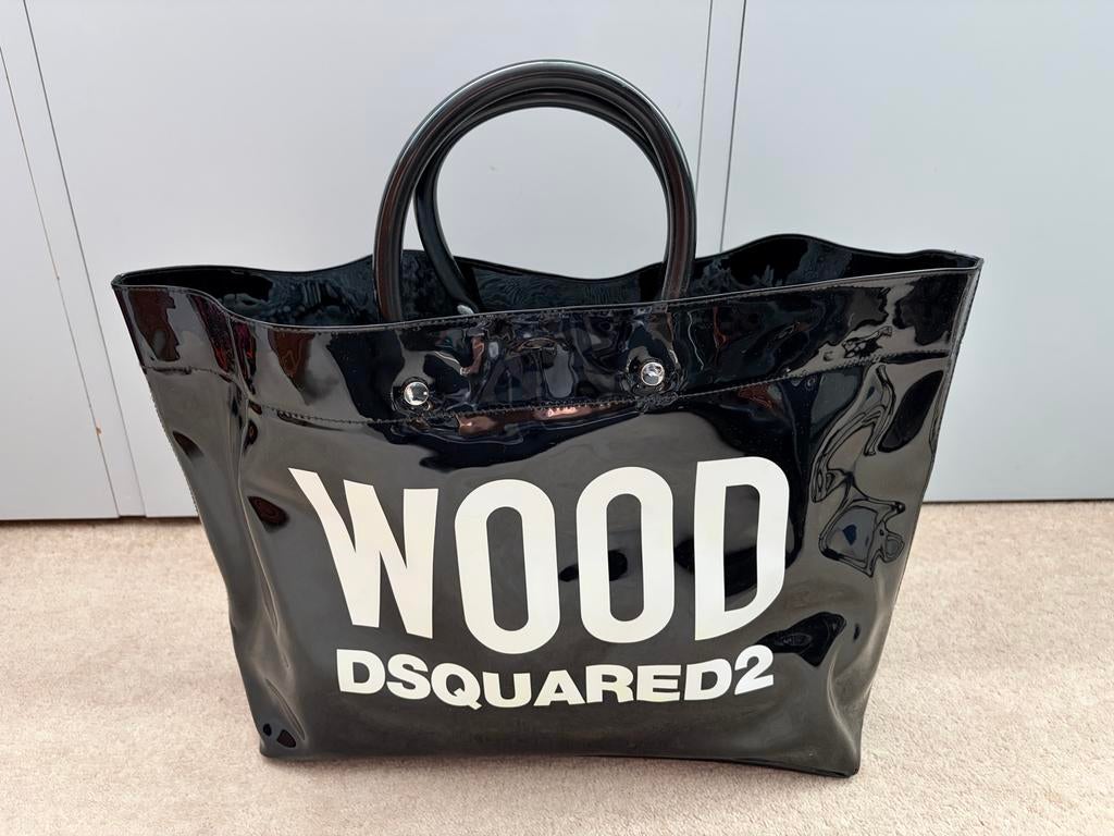 Dsquared2 Wood Shopper Tas Zwart Glanzend - nieuw, Sieraden, Tassen en Uiterlijk, Tassen | Damestassen, Zo goed als nieuw, Shopper