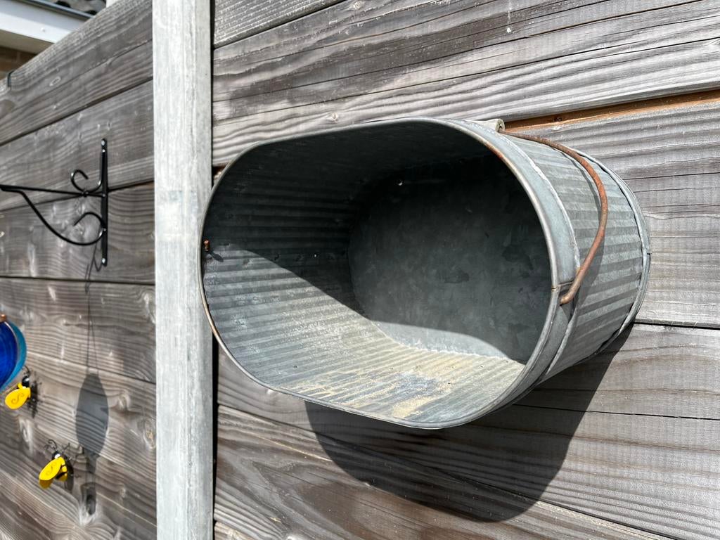 Zinken ovale bak ( zonder gaten ), Tuin en Terras, Bloembakken en Plantenbakken, Ophalen, Overige vormen, Metaal, 60 tot 100 cm