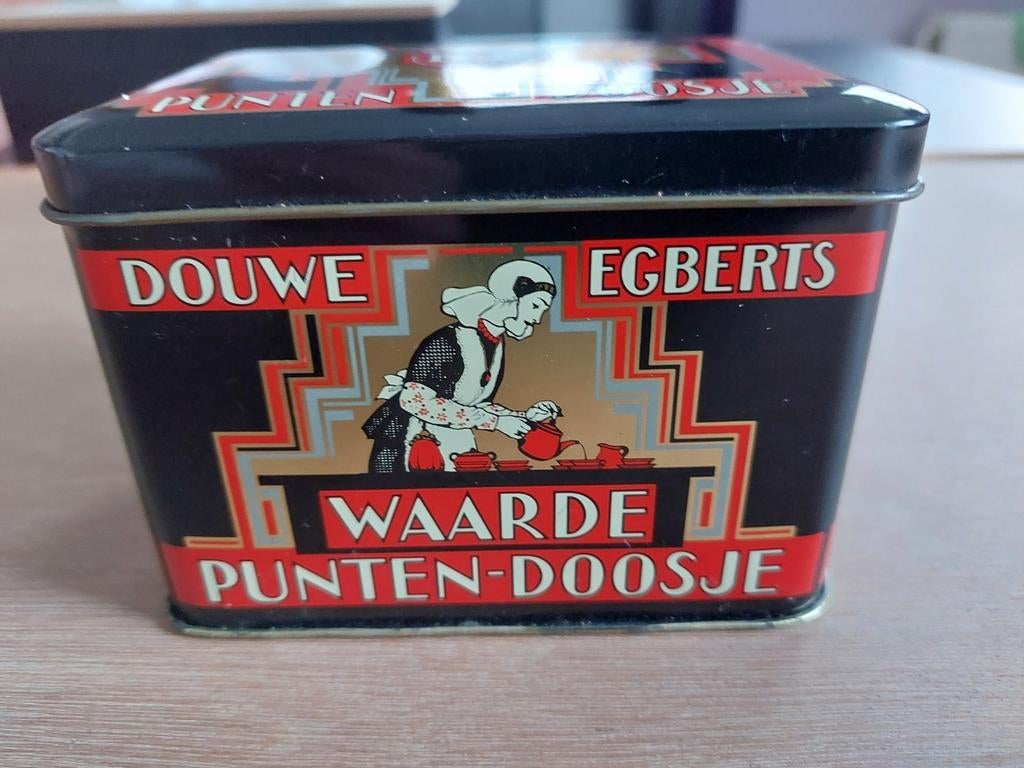 Dauwe Egberts punten bewaardoosje/ theedoosje, Ophalen of Verzenden, Douwe Egberts