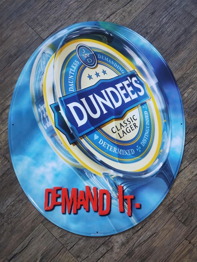 Dundee's bier reclamebord, Verzamelen, Biermerken, Ophalen of Verzenden, Zo goed als nieuw, Reclamebord, Plaat of Schild, Overige merken