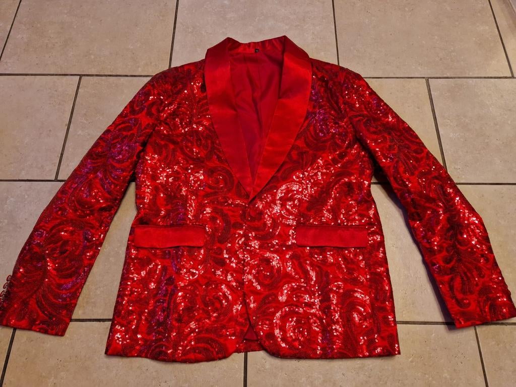 Mooie heren blazer colbert jas rood pailetten maat 3XL, Carnaval, Nieuw, Overige maten, Ophalen of Verzenden