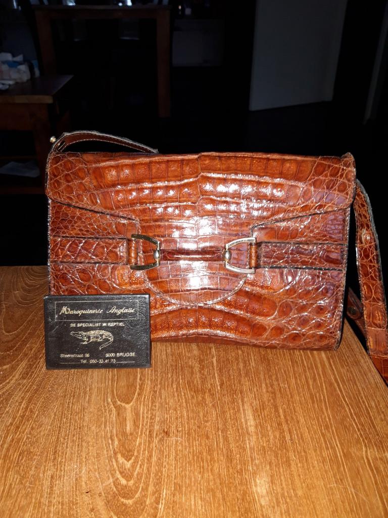 Antieke Krokodillenleren Handtas, ca. 1970, Ophalen of Verzenden