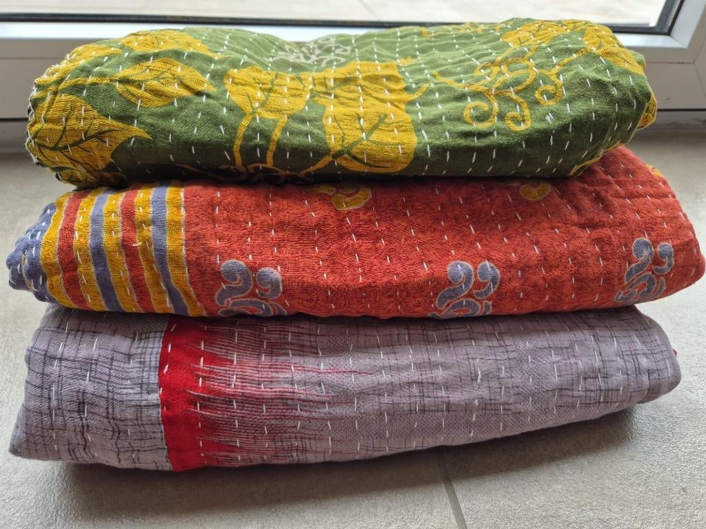 3x Indiase Kantha, Ophalen of Verzenden
