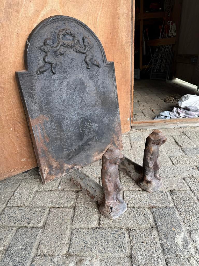 Vuurplaat met hout opleg en spatscherm, Ophalen, Gebruikt, Vrijstaande haard, Houthaard