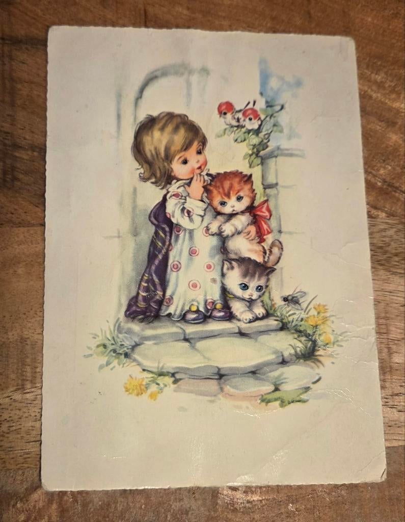 Meisje met poesjes, Verzamelen, Verzenden, 1960 tot 1980, Gelopen, Kinderen