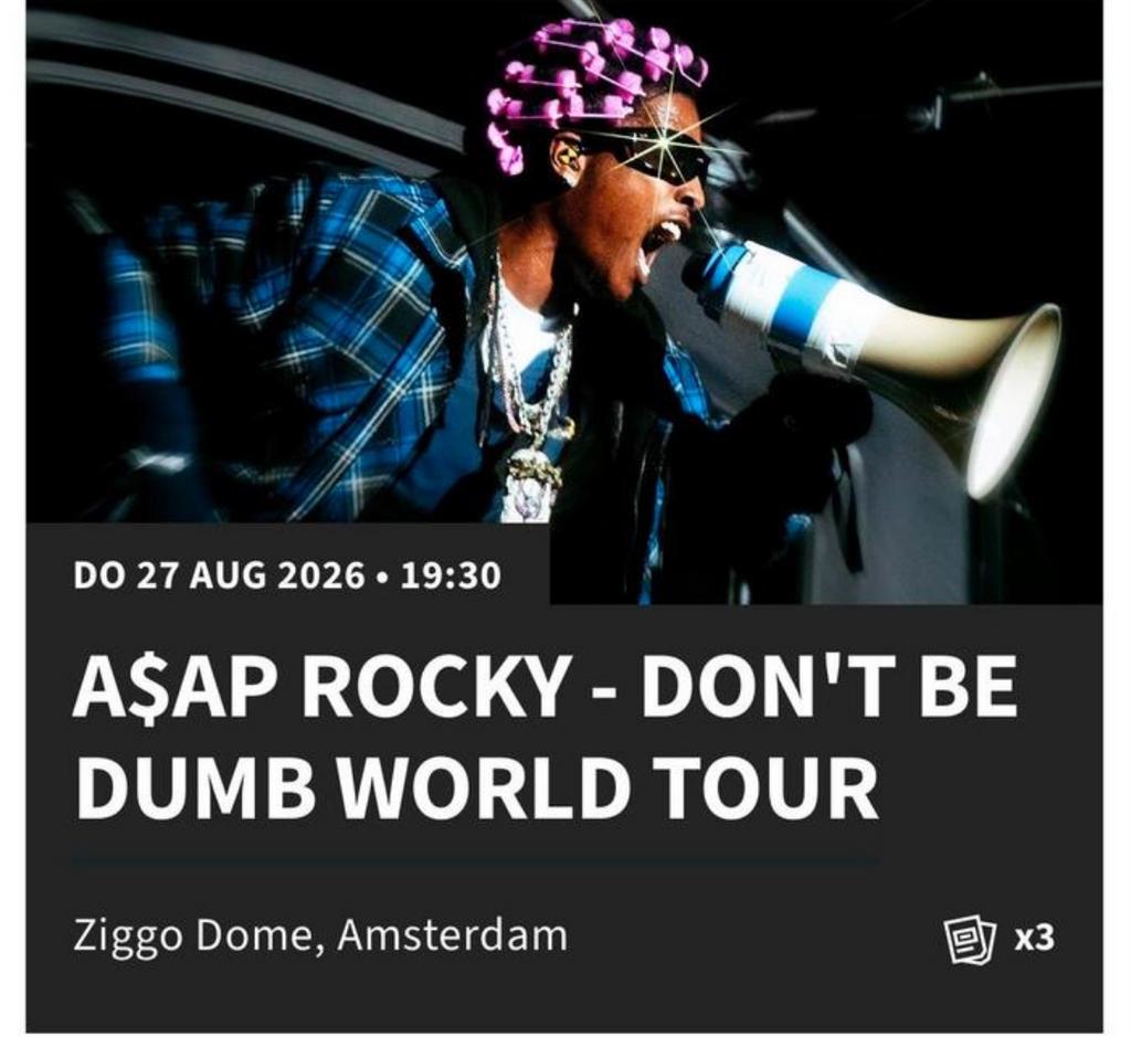 Asap Rocky staanplaats tickets (1x), Drie personen of meer, Augustus