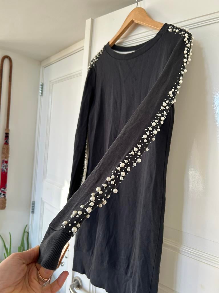 NIKKIE donkergrijze sweat dress mt 34 met parels, Blauw, Ophalen of Verzenden, Maat 34 (XS) of kleiner, Gedragen