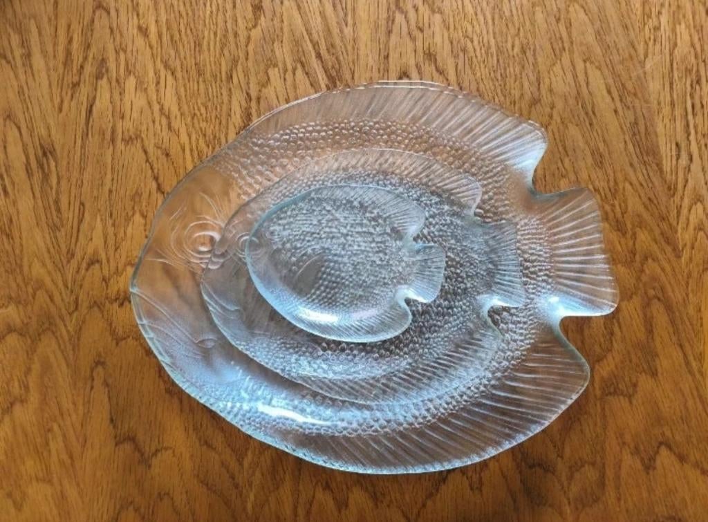 Vintage Vissen Servies - Borden, Ophalen, Gebruikt, Glas, Bord(en)