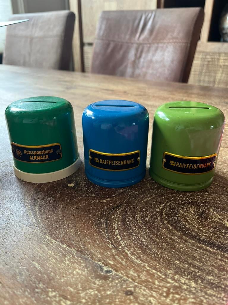 Vintage spaarpot 3 stuks spaarpotten, Verzamelen, Ophalen of Verzenden, Gebruikt, Metaal of Blik, Dier