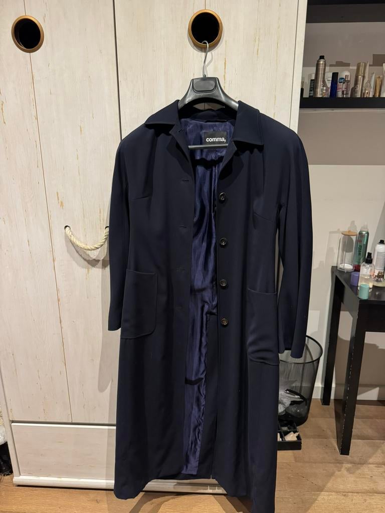 Comma lange blauwe jas, Kleding | Dames, Jassen | Winter, Maat 38/40 (M), Blauw, Zo goed als nieuw, Comma