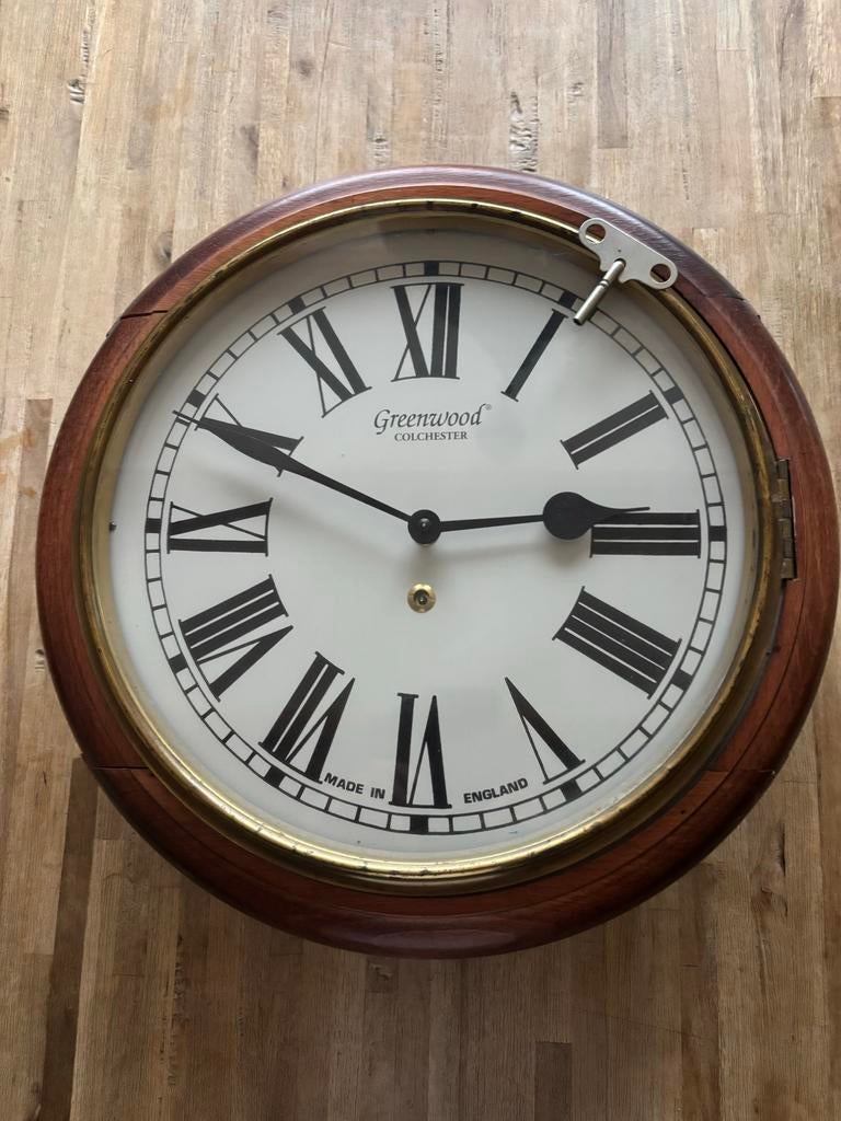 Greenwood Houten wand klok met opwind uurwerk, Ophalen, Analoog, Wandklok