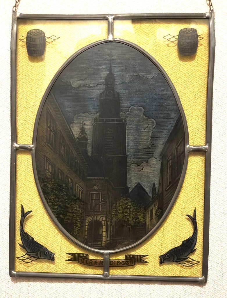 Glas in lood raam met afbeelding van Vlaardingen, Ophalen of Verzenden