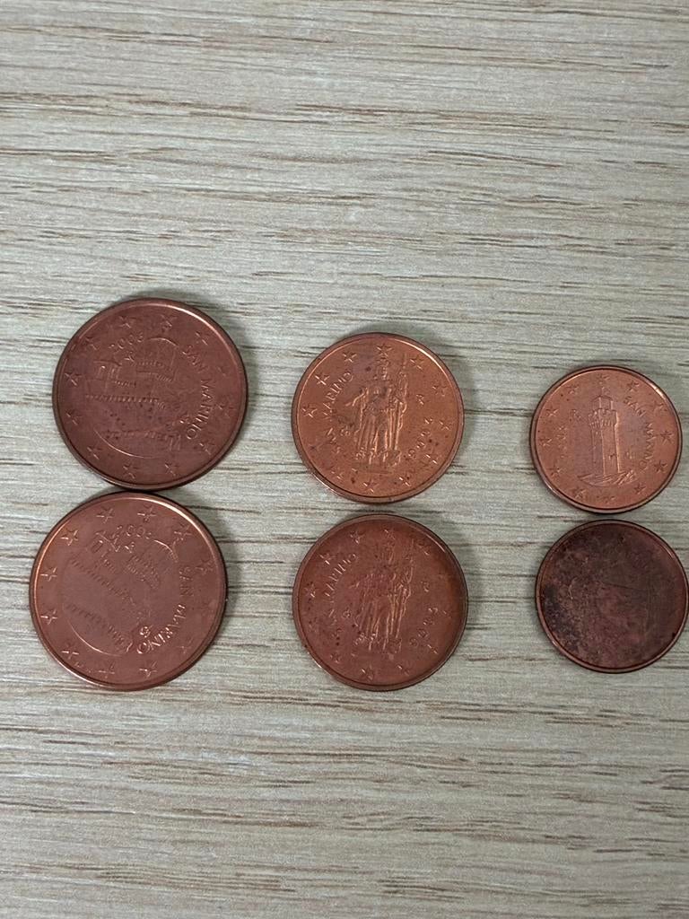 Euro San Marino cent 5 (2x) 2 (2x) 1 (2x) 2006, Postzegels en Munten, Munten | Europa | Euromunten, Ophalen of Verzenden