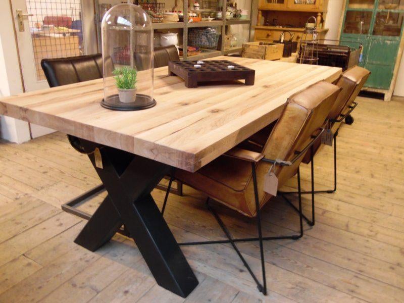 Tafel massief eiken kruispoot 200*100,5*78,5 cm, Grenenhout, -, -, Vijf personen of meer