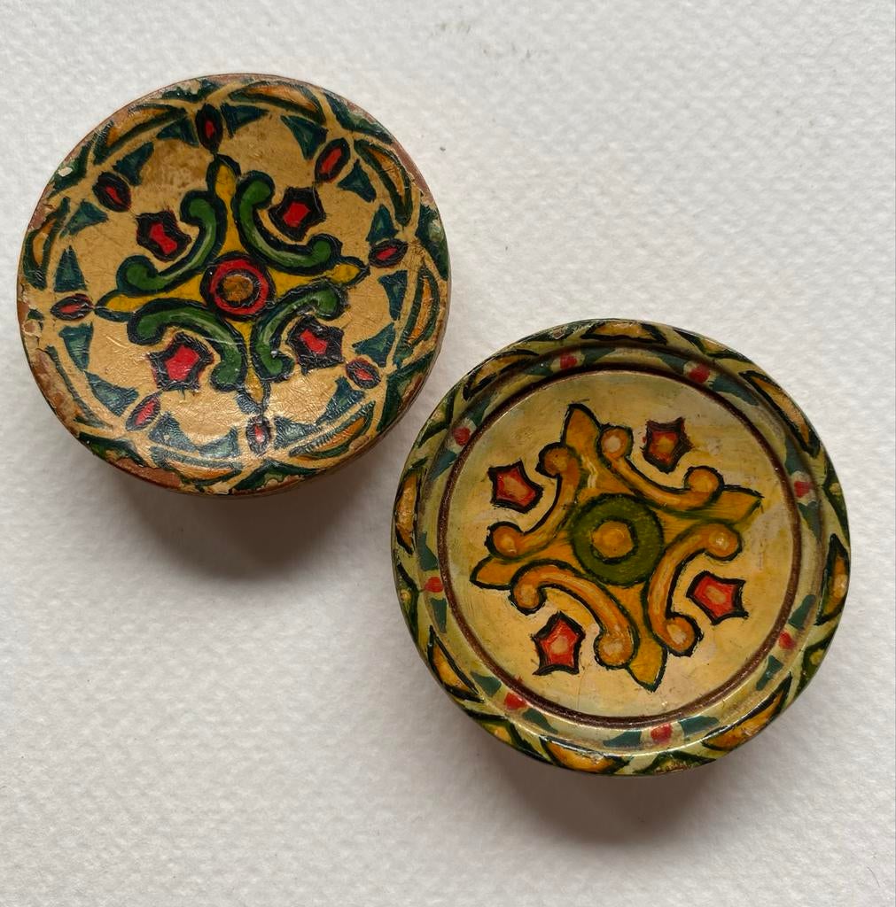 Brocante Roemeense hout mini kleine bordjes origineel doosje, Antiek en Kunst, Curiosa en Brocante, Ophalen of Verzenden