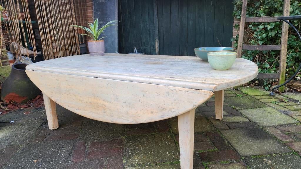 Antieke vintage hangoor salontafel vruchtenhout 148/70/46cm, Ophalen, 100 tot 150 cm, 50 tot 100 cm, Minder dan 50 cm