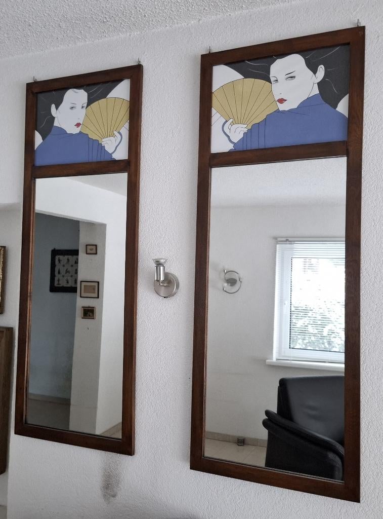 Spiegels 128 x 48 cm met hout Vrouw met Waaier, Ophalen, Minder dan 50 cm, Gebruikt, 100 tot 150 cm