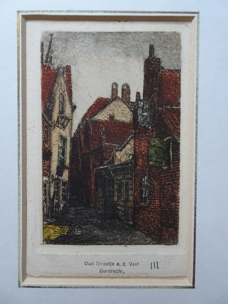 Kleurenets oud straatje Vest Dordrecht O.P. Matthes ca 1910, Antiek en Kunst, Verzenden