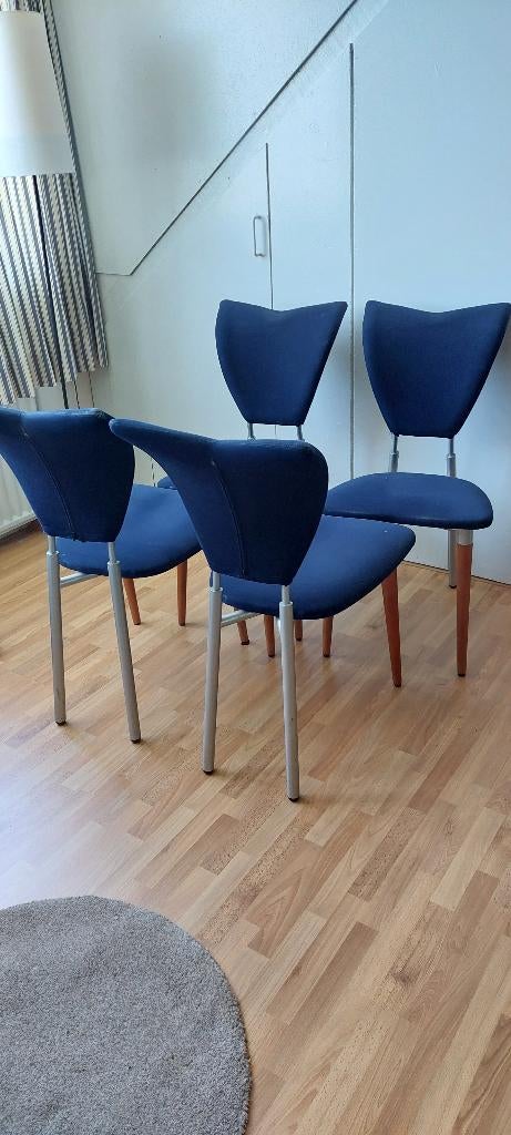 4 blauwe stoelen, Ophalen, Gebruikt, Blauw, Vier