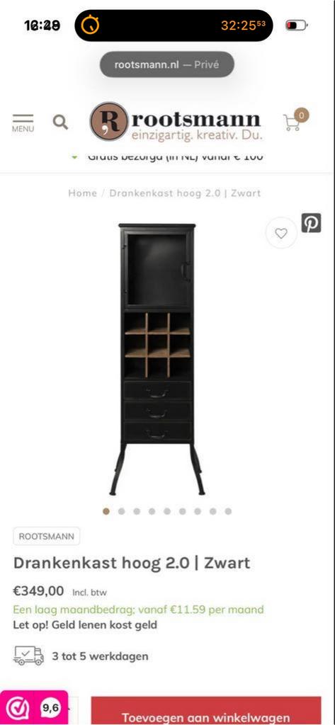 Wijnkast Drankenkast hoog 2.0 | Zwart, Huis en Inrichting, Kasten | Overige, Ophalen, Gebruikt