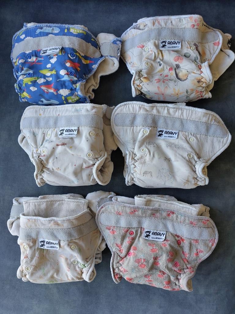 Zes wasbare nachtluiers van Anavy, met extra lange inlegger, Ophalen of Verzenden, Gebruikt, Anavy, Jongetje of Meisje